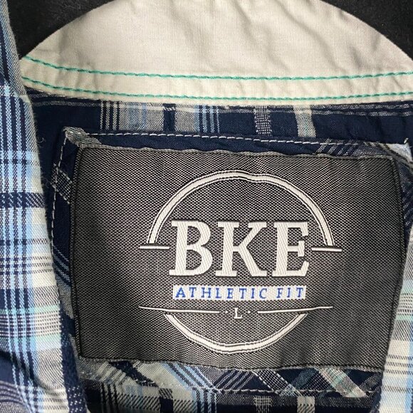 BKE Athletic Fit Button Up Shirt Mens Large Blue Plaid Athletic Fit Long Sleeve - Picture 4 of 11
